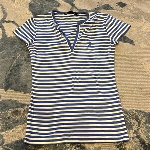 Ralph Lauren Navy and White Striped V-Neck Tee